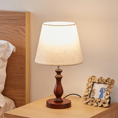 Contemporary Rounded Night Table Lamps Fabric and Wood Small Desk Lamp
