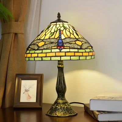 Empire Table Lamp Dragonfly 1-Light Multicolored Stained Glass Nightstand Lamp in Yellow