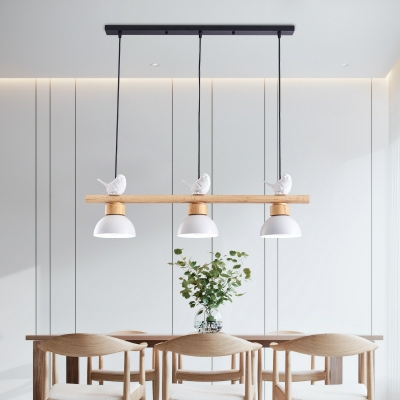 Minimalism Hanging Island Lights 3-Bulb Wood and Metal Chandelier Lighting Fixtures