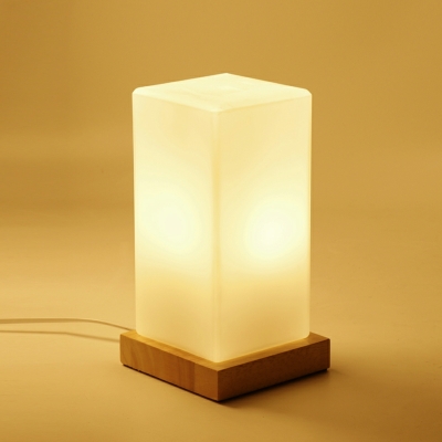 Modernist Style Table Lamp Single Head Wooden with Glass Shade Table Light