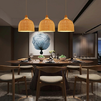 Southeast Asia Style Bamboo Pendant Light Braided Rattan Hanging Light for Restaurant