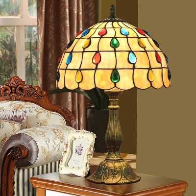 Tiffany-Style Table Light 1-Head Hand-Cut Stained Glass Shade Nightstand Lamp