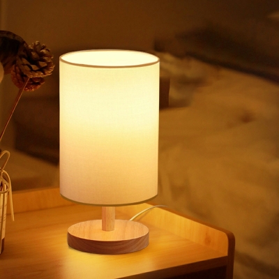 Wooden Table Light Single Bulb Drum Shape Contemporary Table Lamp