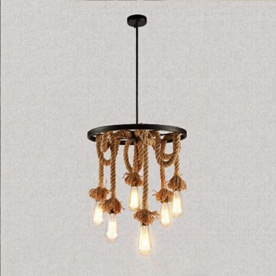 6-Light Pendant Lighting Industrial Style Exposed Bulbs Shape Metal Ceiling Lights