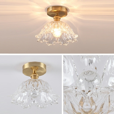 Glass Shade Flush Mount Lighting Single Bulb Flush Mount Ceiling Light Fixture in Brass