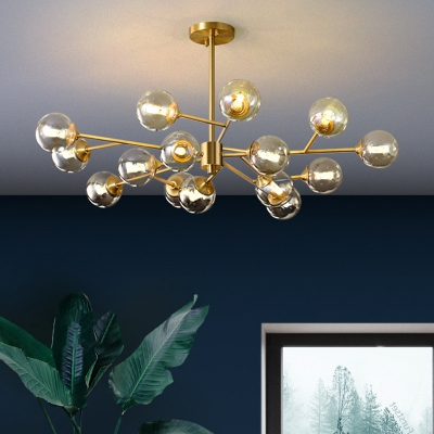 Glass Sphere Chandelier Lighting Modern Style 15 Lights Chandelier Light in Amber
