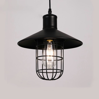 Metal Dome Drop Pendant Industrial Style 1 Light Pendant Lamp in Black