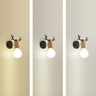 Modern Antlers Wall Lamp 1 Light Wooden Wall Light for Bedroom
