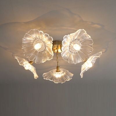 Modern Creative Flower Ceiling Lamp Luxury Glass Flushmount Light for Living Room