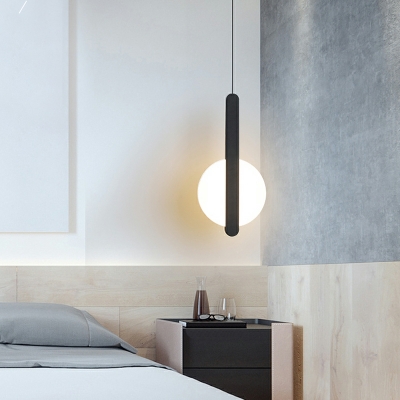 Nordic Minimalist Single Pendant LED Round Hanging Lamp for Bedroom