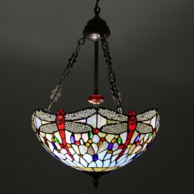 Stained Glass Suspension Pendant Lights 3-Bulb Chandelier Lights in Blue