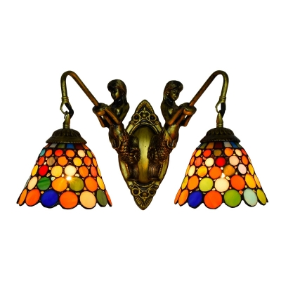 Tiffany Style Traditional Wall Sconces Domed Shade 2 Head Stained Glass Wall Light for Bathroom