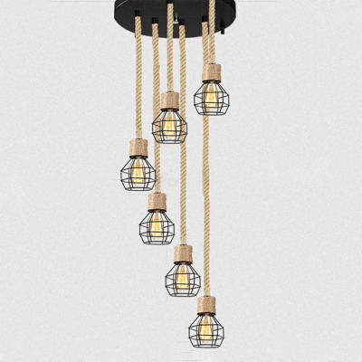 Wire Cage Pendant Light in Black Chandelier Lighting for Dining Room