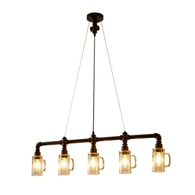 Industrial Style Creative Cup Linear Chandelier Retro Glass Bar Island Lamp