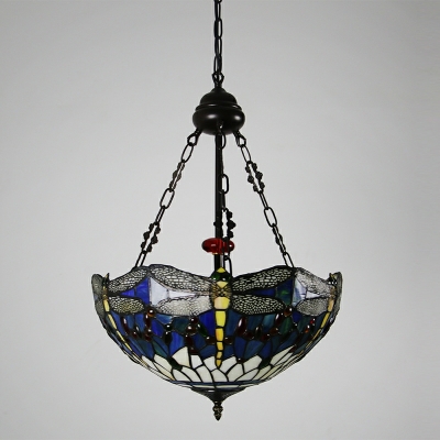 Multicolored Stained Glass Chandelier Lighting 3-Head Suspended Lighting Fixtures