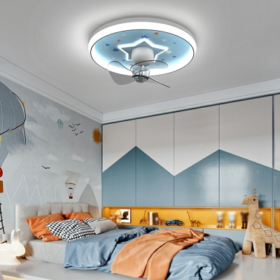 Star Sky Ceiling Fan Acrylic Flush Mount Lighting Fixtures for Boy's Room in Blue