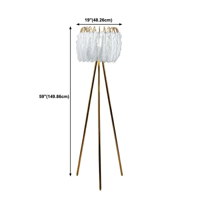 White Feather Shade Floor Lamp Single Head Gold Metal Floor Lighting