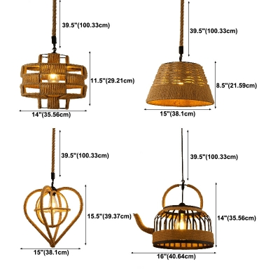1 Light Lantern Hanging Pendant Light Industrial Style Rope Pendant Lighting in Brown