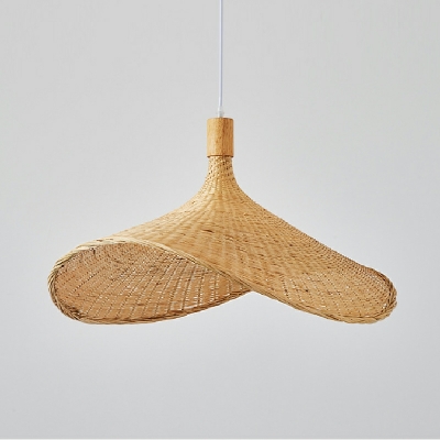 Asian Style 1-Bulb Pendant Restaurant Rattan Straw Hat Hanging Lamp