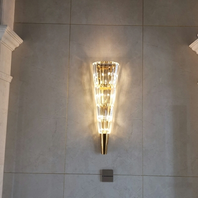 Cone Shape Wall Lighting Fixtures Stainless Steel and K9 Crystal Wall Light Sconces in Clear