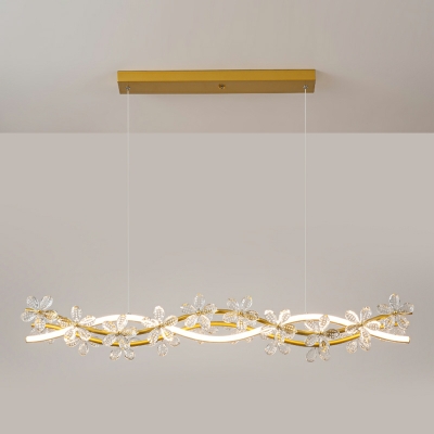 Flower Shape Island Lighting LED Metal with Crystal Shade Suspended Lighting Fixture in Gold
