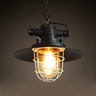 Industrial Style Dome Pendant Light Fixtures Metal 1-Light Ceiling Lamp in Black