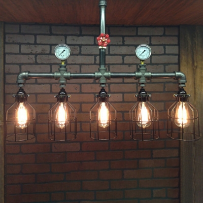 Industrial Style Retro Linear Chandelier Creative Iron Water Pipe Island Lamp for Restaurant
