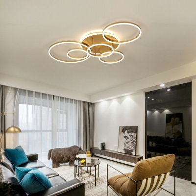 Modern Minimalist Acrylic Ceiling Light LED Multilayer Circle Flush Mount Light in Gold