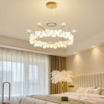 Nordic Light Luxury Crystal Chandelier Romantic Crown LED Chandelier for Bedroom