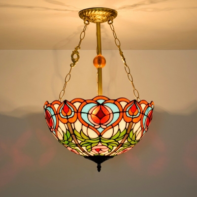 Tiffany Ceiling Suspension Lamps 3 Bulbs Chandelier Lighting Fixtures in Multi Color