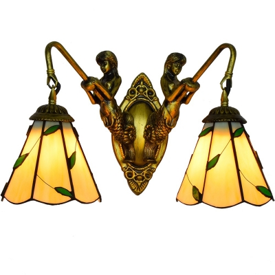Tiffany Style Wall Lighting Countryside leaves Creative Glass 2 Heads Wall Mount Fixture