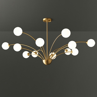 White Spherical Chandelier Lamp Modern Style Glass 12 Lights Chandelier Light