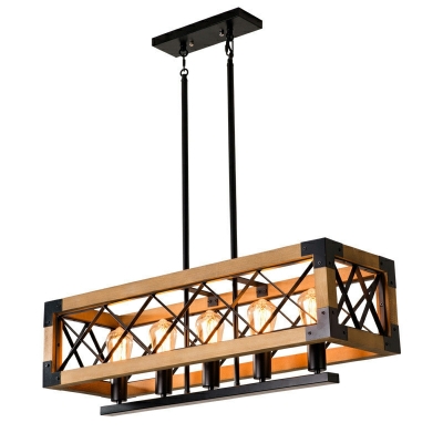 Wood Islang Pendant Lighting 5-Light Metal Chandelier Lighting Fixture