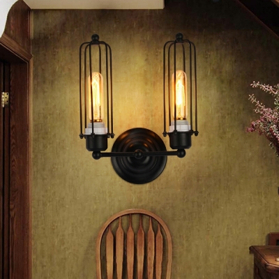 2-Light Wall Mount Lighting Industrial Style Cage Shape Metal Sconce Light Fixtures
