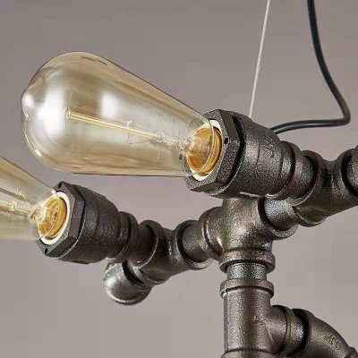 Black Chandelier Pendant Light Industrial Water Pipe Antique Chandeliers for Living Room