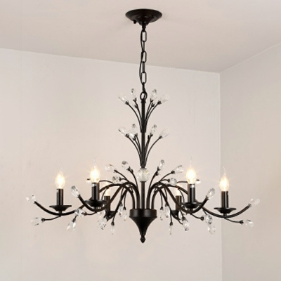 Branches Chandelier Lamp Traditional Style Crystal 9-Lights Chandelier Light in Black