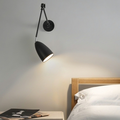 Industrial Cone Single Wall Sconce Swing Arm Iron Light for Bedroom Bedside