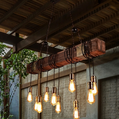 Island Chandelier Industrial Style Wood Island Lighting for Living Room