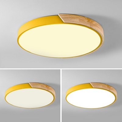 Macaron Style Round Ceiling Light Acrylic and Wood Nordic Style Flushmount Light for Bedroom
