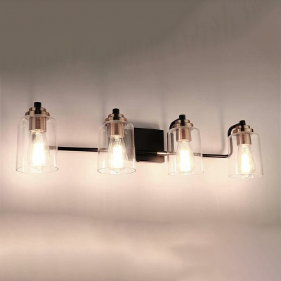 Mid Century Modern Bathroom Vanity Light with Glass Shade Lighting Fixture in Black
