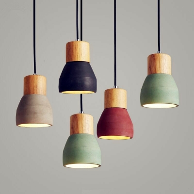 Nordic Macaron Color Pendant Light LED Wood Cement Single Pendant