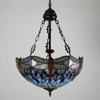 Stained Glass Suspension Pendant Lights 3-Bulb Chandelier Lights in Blue