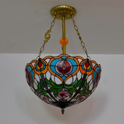 Tiffany Ceiling Suspension Lamps 3 Bulbs Chandelier Lighting Fixtures in Multi Color