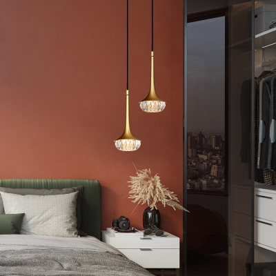 1 Light Contemporary Pendant Lighting Crystal Gold Hanging Lamp