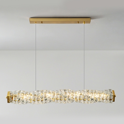 1 Light Cylindrical Island Ceiling Light Modern Style Crystal Island Lights in Gold