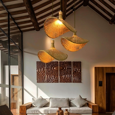 1 Light Pendant Lighting Bamboo Weaving Hanging Lamp for Dining Room