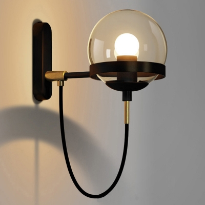 1-Light Sconce Light Fixtures Industrial Style Globe Shape Metal Wall Mount Lighting