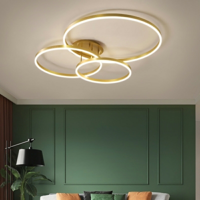 3 Circles Flush Mount Lighting Fixtures Brass Metal LED Flush Ceiling Light Fixtures