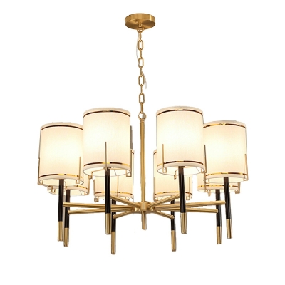 8 Lights Cylindrical Chandelier Light Traditional Style Fabric Chandelier Light Fixtures in Beige