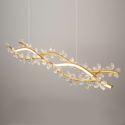 Flower Shape Island Lighting LED Metal with Crystal Shade Suspended Lighting Fixture in Gold